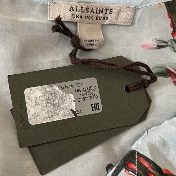 NWT AllSaints Tammy Senja Blue Floral Tropical Lightweight Tank Cami Top Sz 0 - Picture 11 of 12